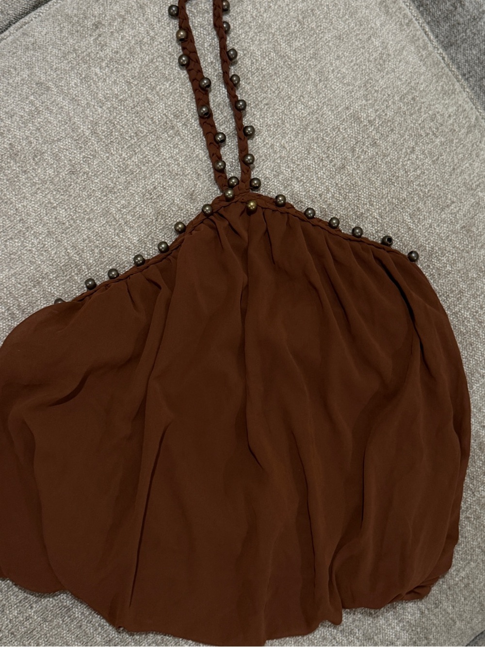 PrettyLittleThing Brown Bubble Beaded Halter Top